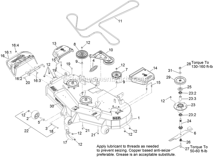 Deck Assembly Diagram and Parts List for LZS740AKC524A2 (316000000-316999999)(2016) Exmark Lawn Mower