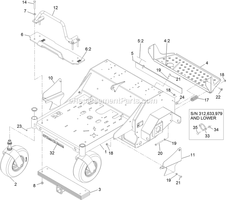 Main Frame Assembly Diagram and Parts List for SAR481KA30 (312000000-312999999)(2012) Exmark Aerator