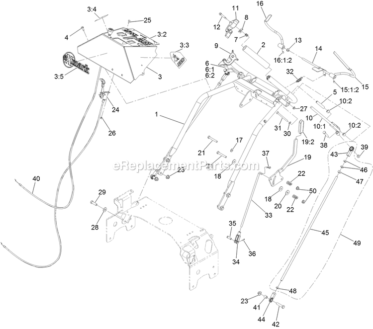 Ecs Upper Handle Controls Assembly Diagram and Parts List for TTX691GKA52400 (316000000-399999999)(2016) Exmark Lawn Mower