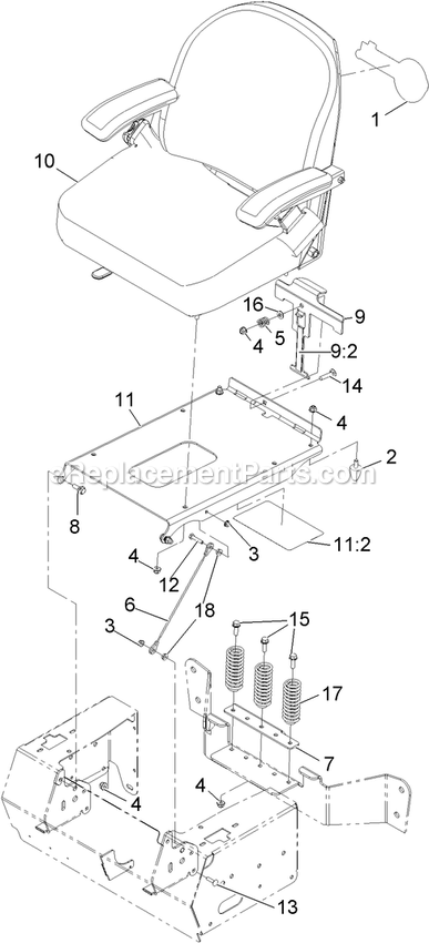 Seat Assembly Diagram and Parts List for PNE22KA482 (920000-999999)(2011) Exmark Lawn Mower