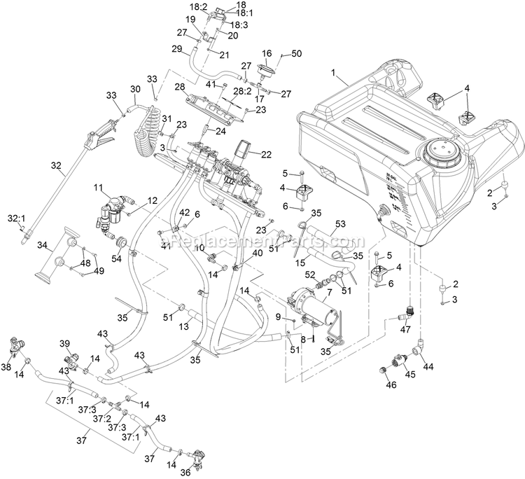 Spray System Assembly Diagram and Parts List for SSS270CSB00000 (316000000-399999999)(2016) Exmark Sprayer