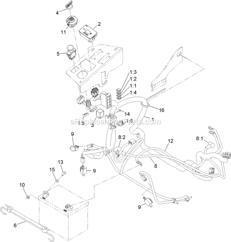 Electrical Assembly Diagram and Parts List for PNS20KA443 (920000-999999)(2011) Exmark Lawn Mower