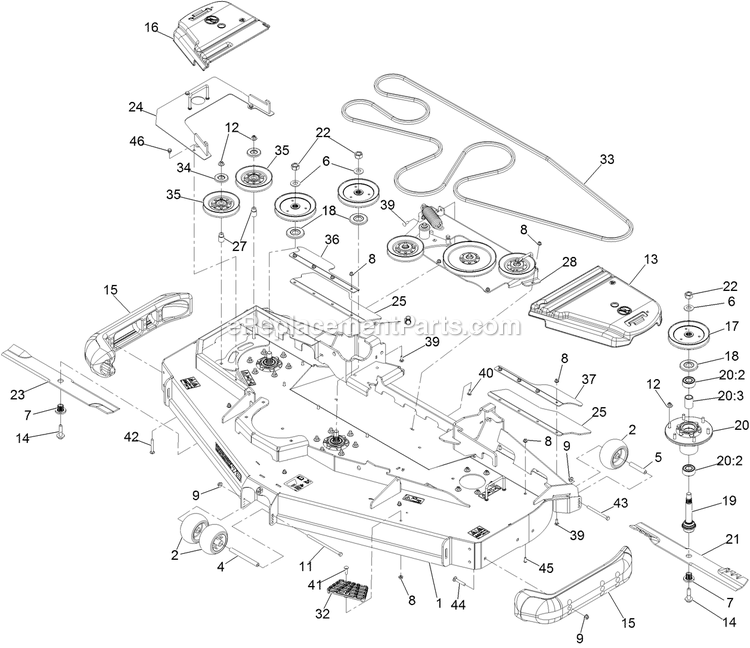 Deck Assembly Diagram and Parts List for LZS80TDYM72RW0 (406294345-408644345)(2020) Exmark Lawn Mower