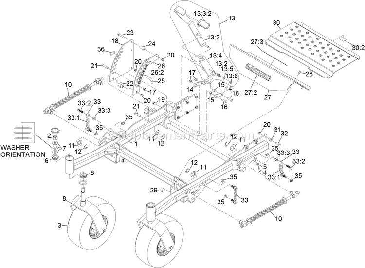 Front Frame Assembly (1) Diagram and Parts List for LZS902DKU605A1 (316000000-399999999)(2016) Exmark Lawn Mower