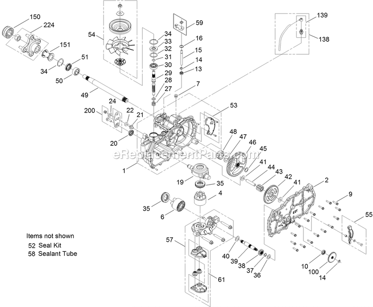 Lh Hydro Transaxle Assembly Diagram and Parts List for QTE708GEM50200 (316000000-399999999)(2016) Exmark Lawn Mower