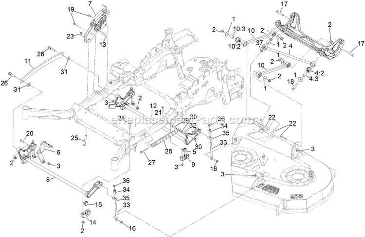 Deck Lift Assembly Diagram and Parts List for LZX921GKA726A5 (408644346-411294211)(2021) Exmark Lawn Mower