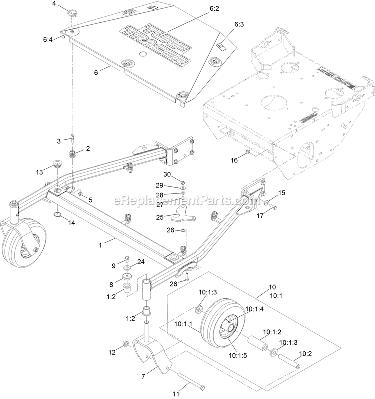 Frame Assembly Diagram and Parts List for TTS541GKA52300 (406294345-408644345)(2020) Exmark Lawn Mower