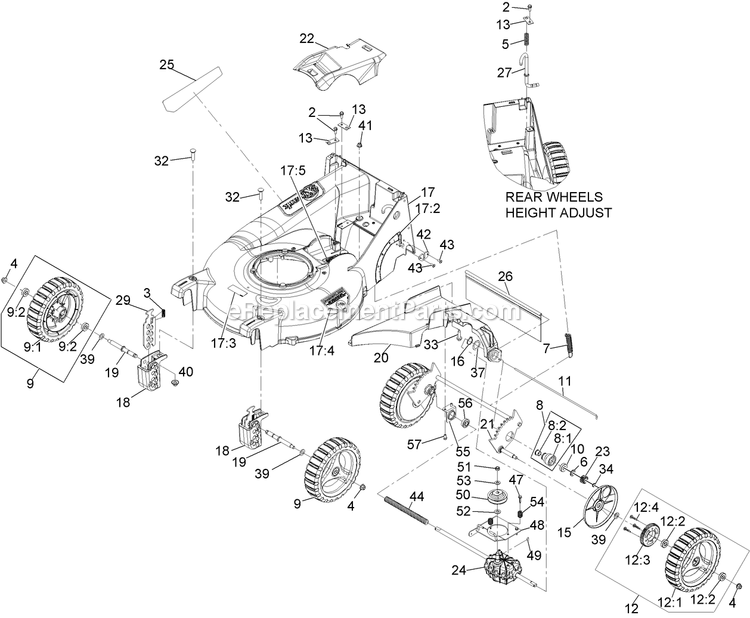 Deck And Wheel Assembly Diagram and Parts List for ECSKA21 (314000000-314999999)(2014) Exmark Lawn Mower