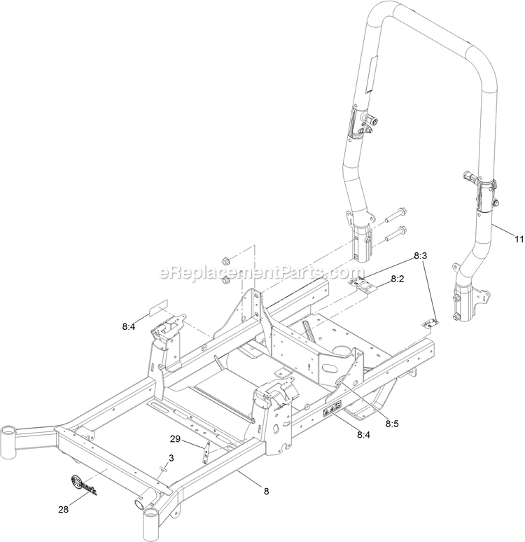 Main Frame Assembly Diagram and Parts List for RAS708GEM523C3 (402082300-404314158)(2018) Exmark Lawn Mower