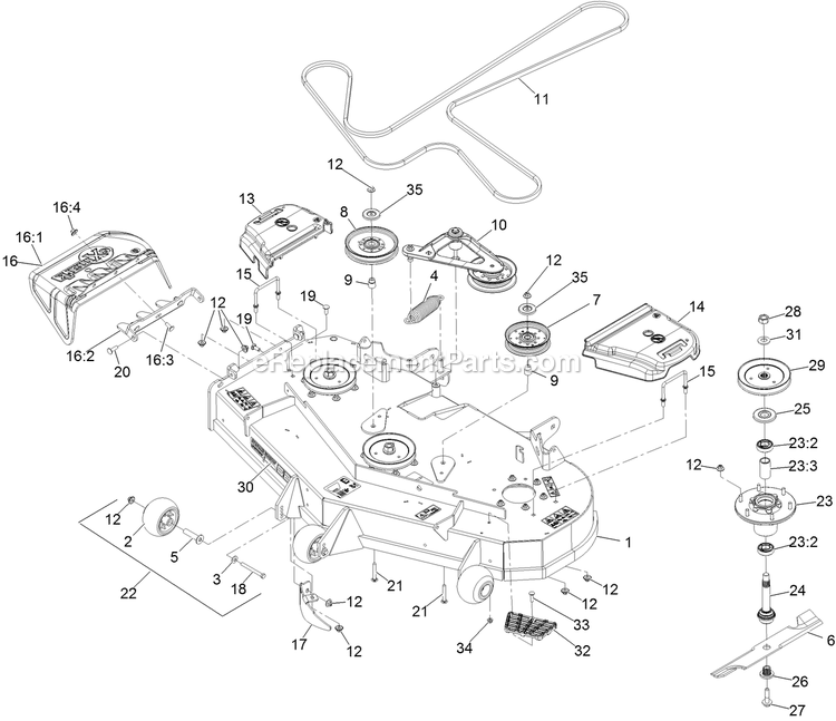 Deck Assembly Diagram and Parts List for LZE751GKA524A2 (408644346-999999999)(2021) Exmark Lawn Mower