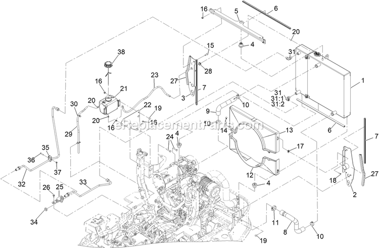 Cooling Assembly (1) Diagram and Parts List for LZS88CDYM96RW0 (408644346-411294211)(2021) Exmark Lawn Mower