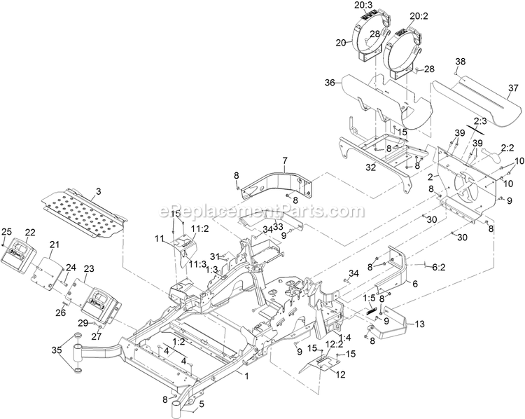 Main Frame Assembly Diagram and Parts List for LZS740PKC60400 (406294345-408644345)(2020) Exmark Lawn Mower