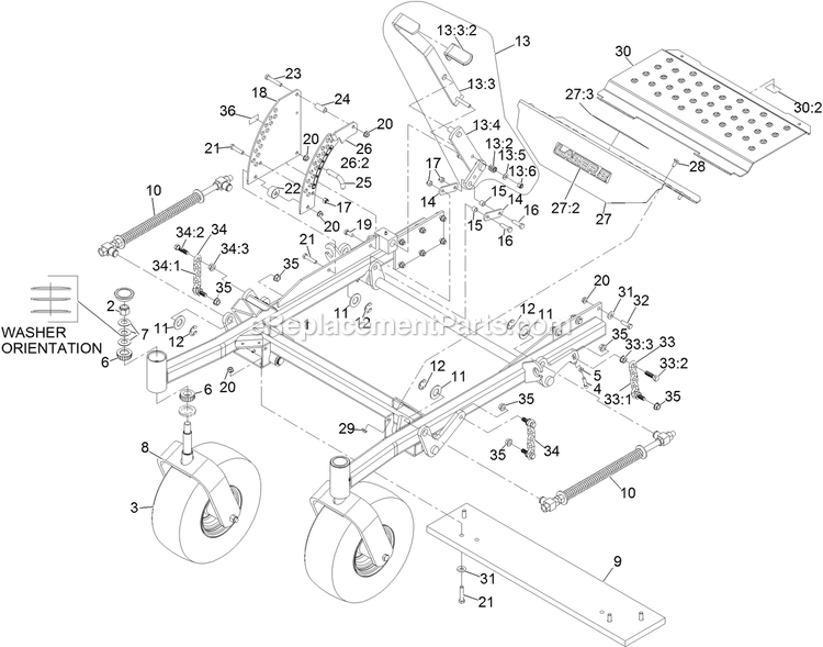 Front Frame Assembly (1) Diagram and Parts List for LZS902DKU60R00 (316000000-399999999)(2016) Exmark Lawn Mower