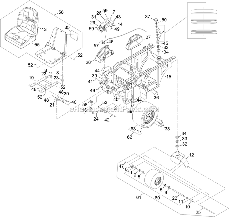 Seat, Tires And Consoles Assembly Diagram and Parts List for NV730EKC (312000000-312999999)(2012) Exmark Lawn Mower