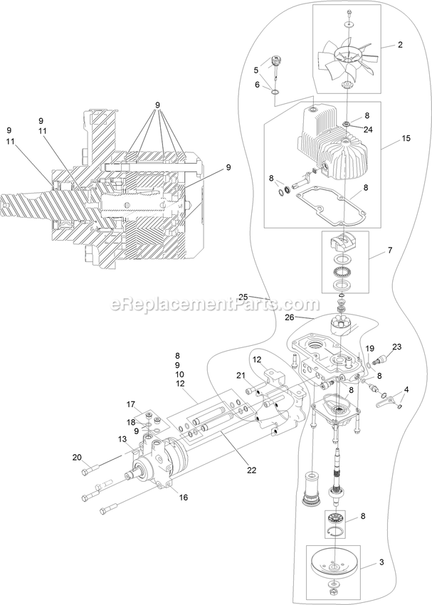 Lh Hydro Assembly Diagram and Parts List for LZE742GKC604A3 (404314159-406294344)(2019) Exmark Lawn Mower