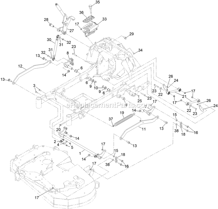 Deck Lift Assembly Diagram and Parts List for STE600CKA323H1 (408644346-411294211)(2021) Exmark Lawn Mower