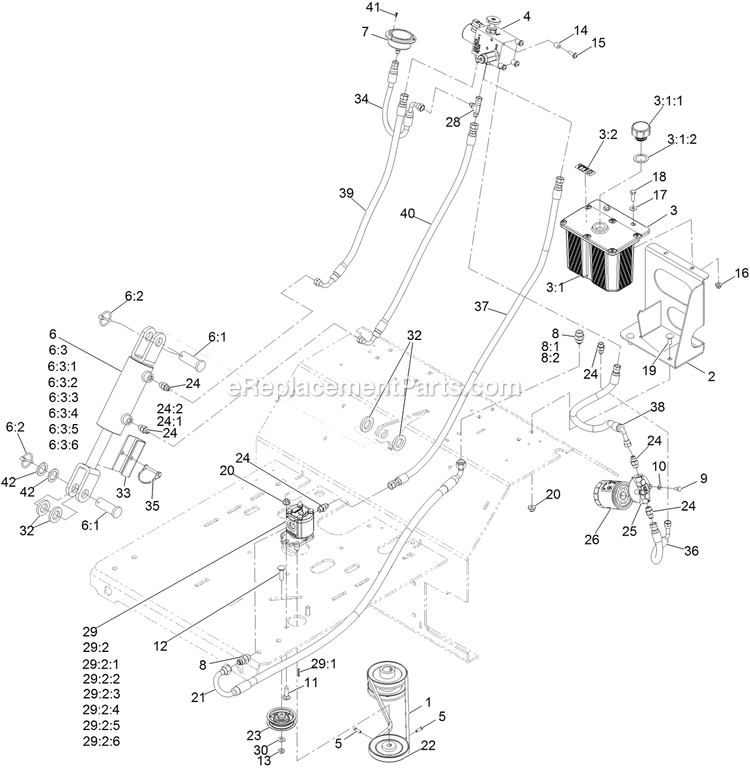 Auxiliary Hydraulic Assembly Diagram and Parts List for ARX541CKA30000 (402082300-404314158)(2018) Exmark Aerator