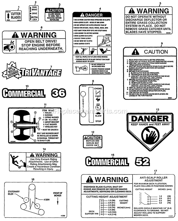 Decals (Part 2) Diagram and Parts List for MHP3615KC (150000-189999)(1997) Exmark Lawn Mower