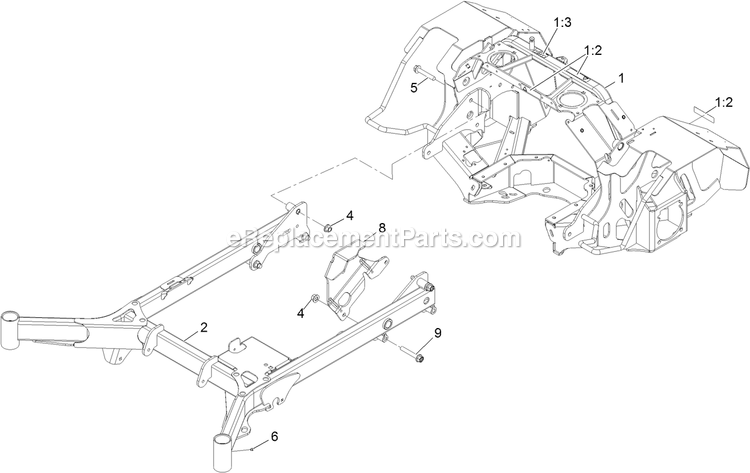 Main Frame Assembly Diagram and Parts List for STS740EKC60400 (406294345-408644345)(2020) Exmark Lawn Mower