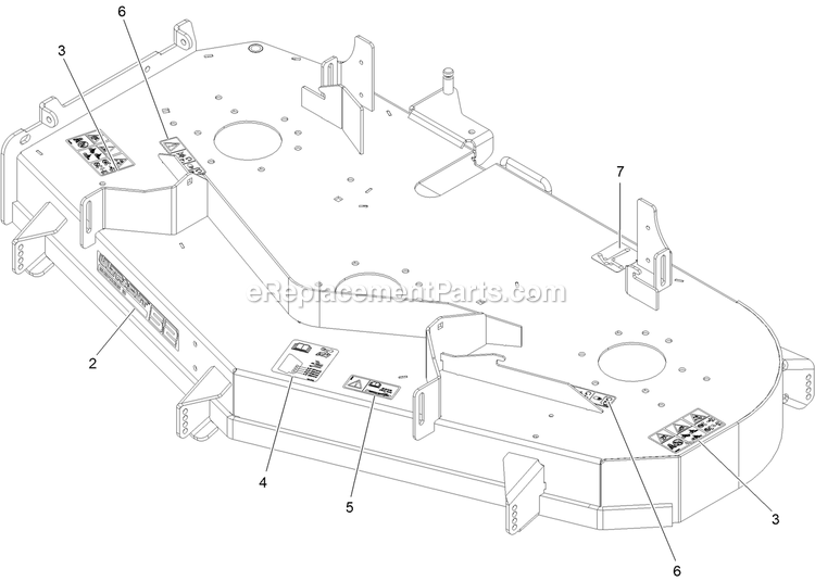 Deck With Decals Assembly Diagram and Parts List for RAE708GEM52300 (404314159-406294344)(2019) Exmark Lawn Mower