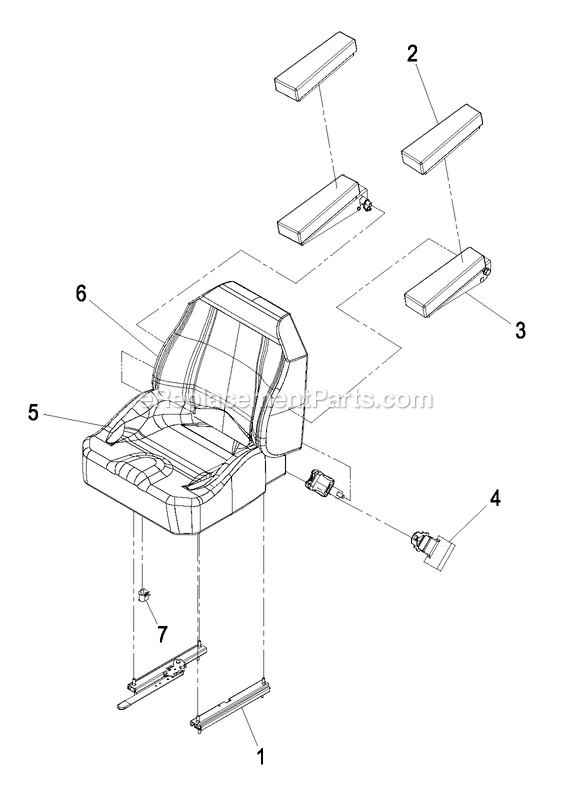 Seat With Tracks Assembly Diagram and Parts List for LZAS22KA484CA (850000-919999)(2010) Exmark Lawn Mower