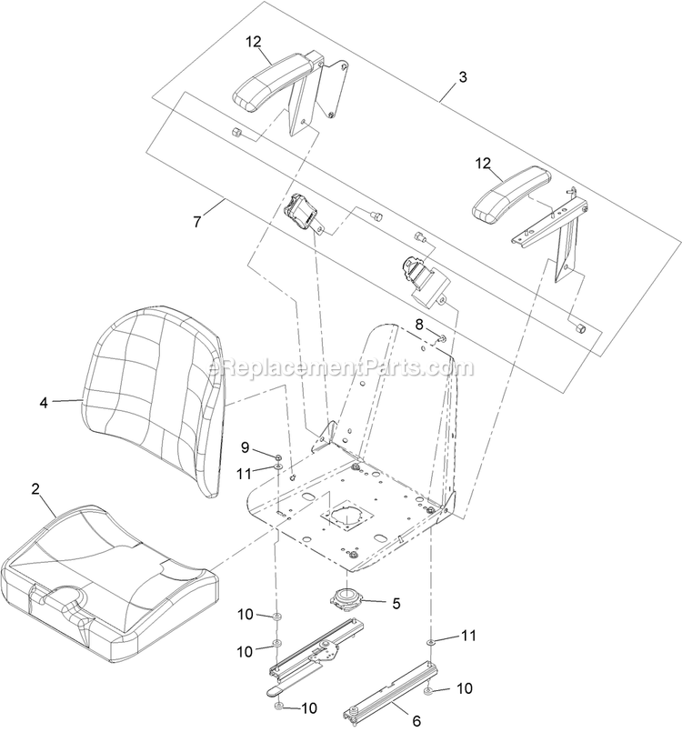 Seat With Tracks Assembly Diagram and Parts List for LZE27KC604 (920000-999999)(2011) Exmark Lawn Mower
