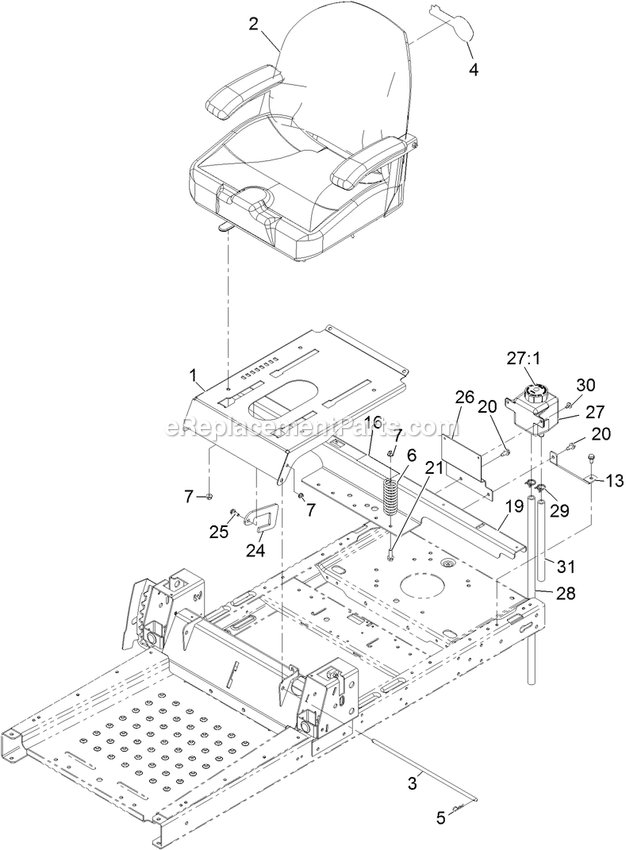 Seat Assembly Diagram and Parts List for QTS691KA502 (313000000-313999999)(2013) Exmark Lawn Mower