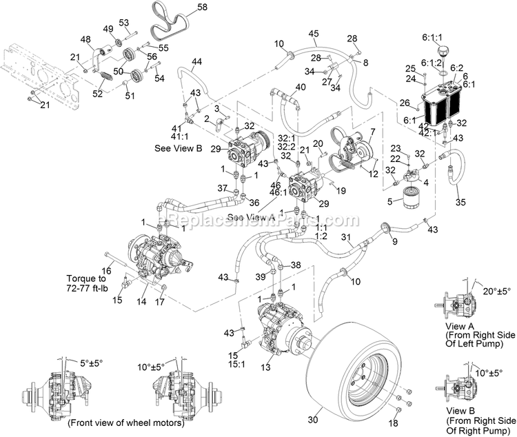 Hydraulic Assembly Diagram and Parts List for NVS640CKC42000 (315000000-315999999)(2015) Exmark Lawn Mower