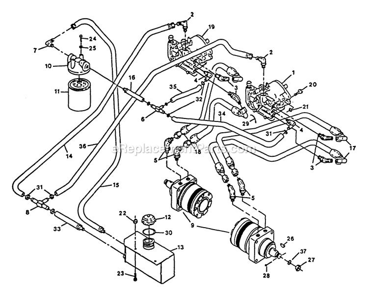 Hydraulics Diagram and Parts List for EX20KC (130000-149999)(1997) Exmark Lawn Mower