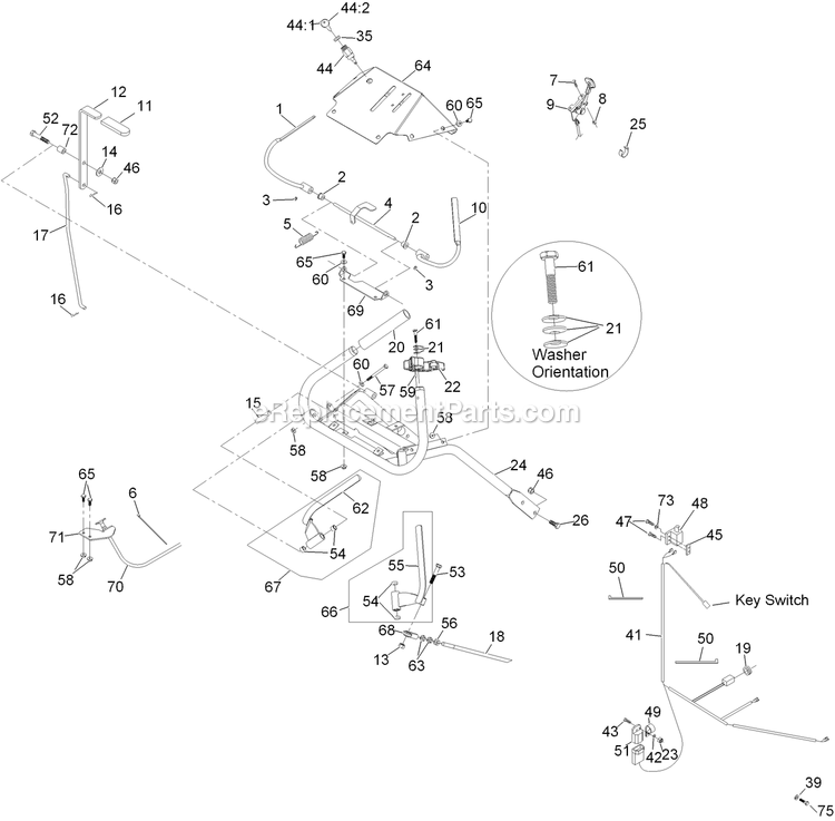 Ecs Upper Handle And Controls Diagram and Parts List for MG16KA362 (920000-999999)(2011) Exmark Lawn Mower