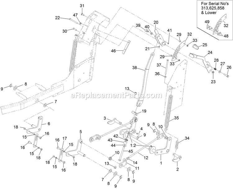 Deck Lift Assembly Diagram and Parts List for VTX651KA484 (313000000-313999999)(2013) Exmark Lawn Mower