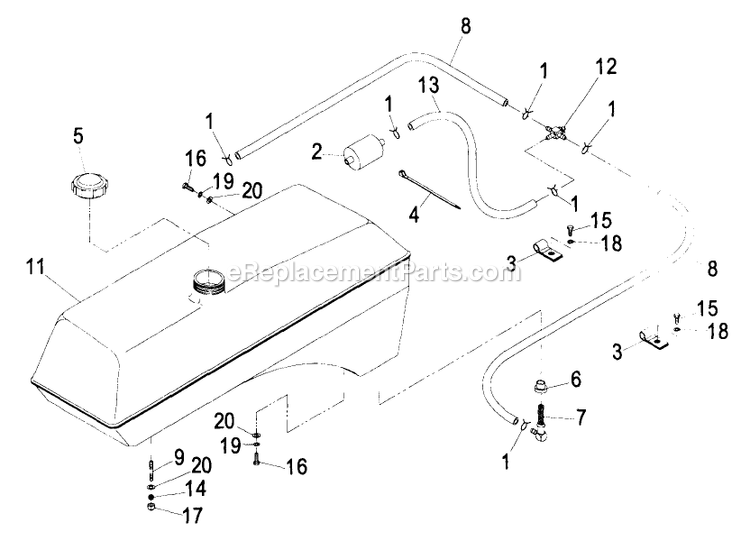 Fuel Group (3) Diagram and Parts List for LZ22KC604 (190000-219999)(1999) Exmark Lawn Mower