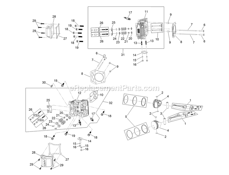 Piston And Cylinder Head Assembly Diagram and Parts List for RAE708GEM52300 (402082300-404314158)(2018) Exmark Lawn Mower