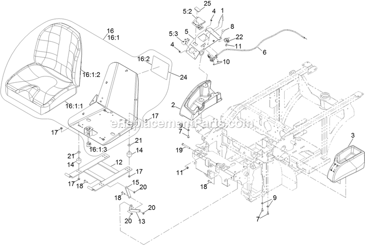Seat And Consoles Assembly Diagram and Parts List for NVS730AKC48000 (316000000-399999999)(2016) Exmark Lawn Mower