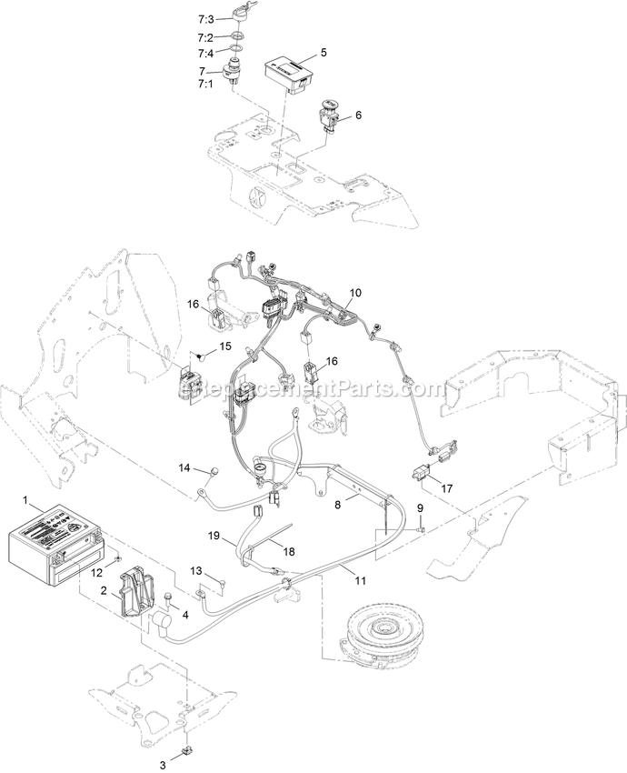 Electrical Assembly Diagram and Parts List for STS651GKA48400 (404314159-406294344)(2019) Exmark Lawn Mower