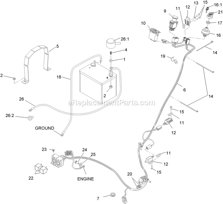 Electrical Assembly Diagram and Parts List for TTX24KAECA (920000-999999)(2011) Exmark Lawn Mower
