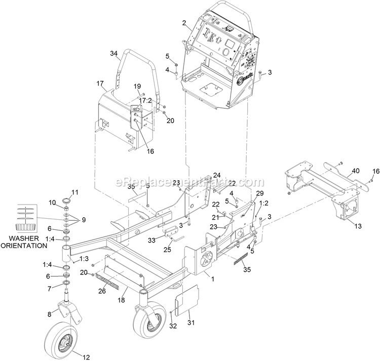 Main Frame Assembly Diagram and Parts List for VTS730EKC52400 (316000000-399999999)(2016) Exmark Lawn Mower