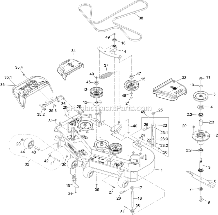 Deck Assembly Diagram and Parts List for TTS541CKA48300 (406294345-408644345)(2020) Exmark Lawn Mower