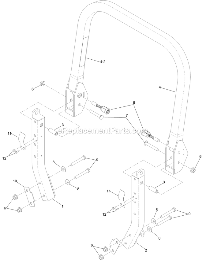 Roll-Over Protection System Assembly Diagram and Parts List for LZS80TDYM604W0 (406294345-408644345)(2020) Exmark Lawn Mower