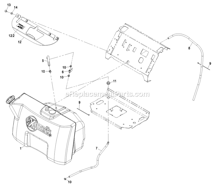 Fuel Tank Group Diagram and Parts List for VT24KAS484 (850000-919999)(2010) Exmark Lawn Mower
