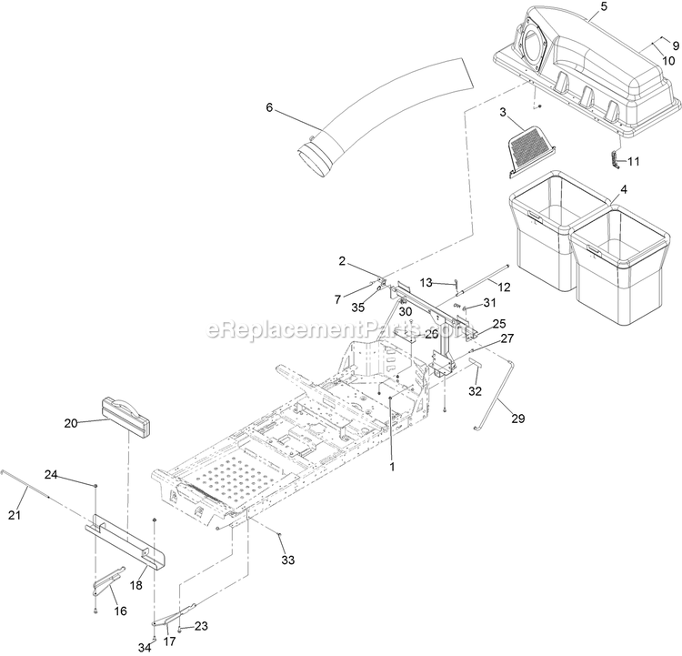 Frame And Bag Assembly Diagram and Parts List for 135-0332 (400000000-499999999)(2017) Exmark Lawn Tractor Accessories