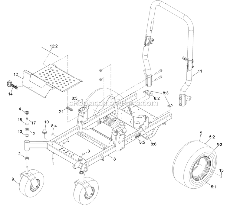 Main Frame Assembly Diagram and Parts List for RAS740GKC60300 (400000000-402082299)(2017) Exmark Lawn Mower