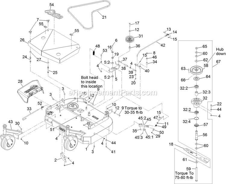 Deck Assembly Diagram and Parts List for MGS481CKA36200 (315000000-315999999)(2015) Exmark Lawn Mower