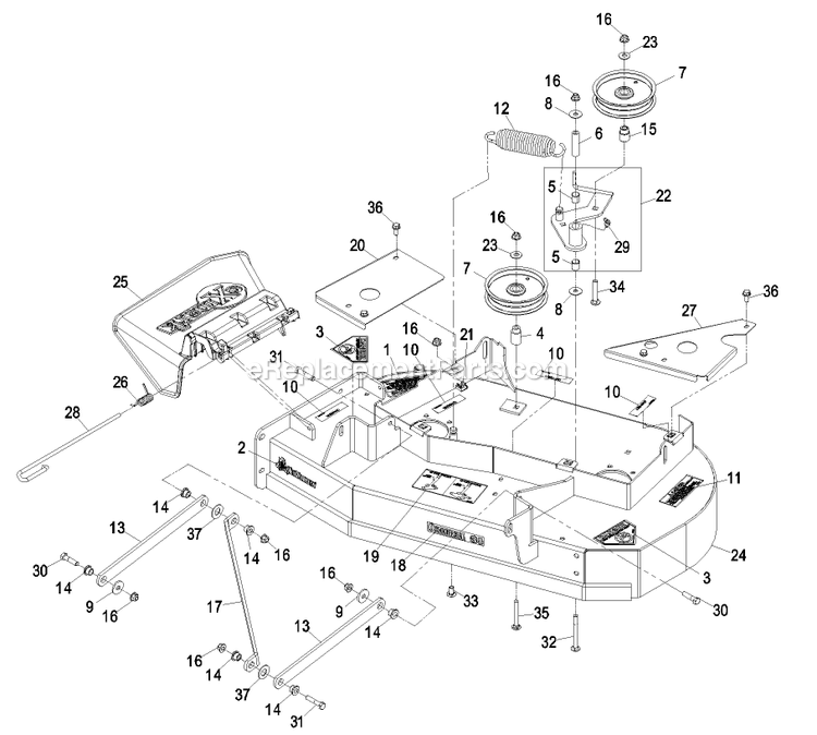 Deck Group (1) Diagram and Parts List for PHZ19KA344CA (720000-789999)(2008) Exmark Lawn Mower