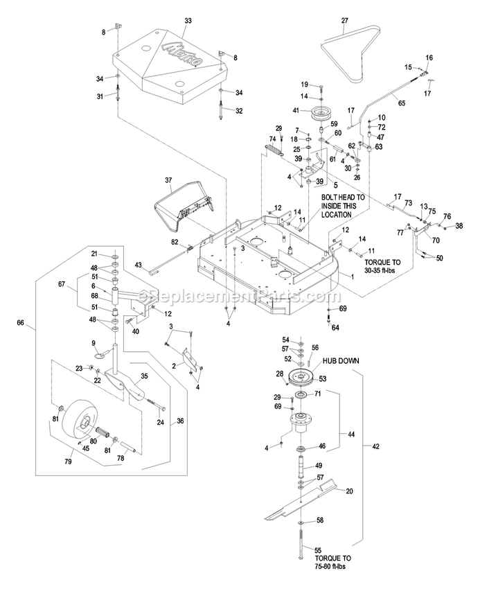 Mower Deck (1) Diagram and Parts List for M17KA362CA (790000-849999)(2009) Exmark Lawn Mower