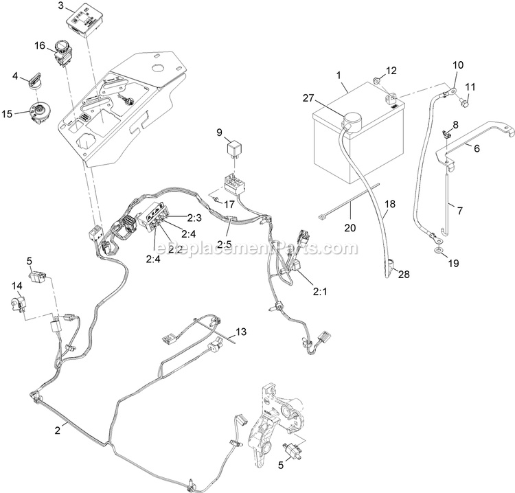 Electrical Assembly Diagram and Parts List for LZS742KC604 (314000000-314999999)(2014) Exmark Lawn Mower