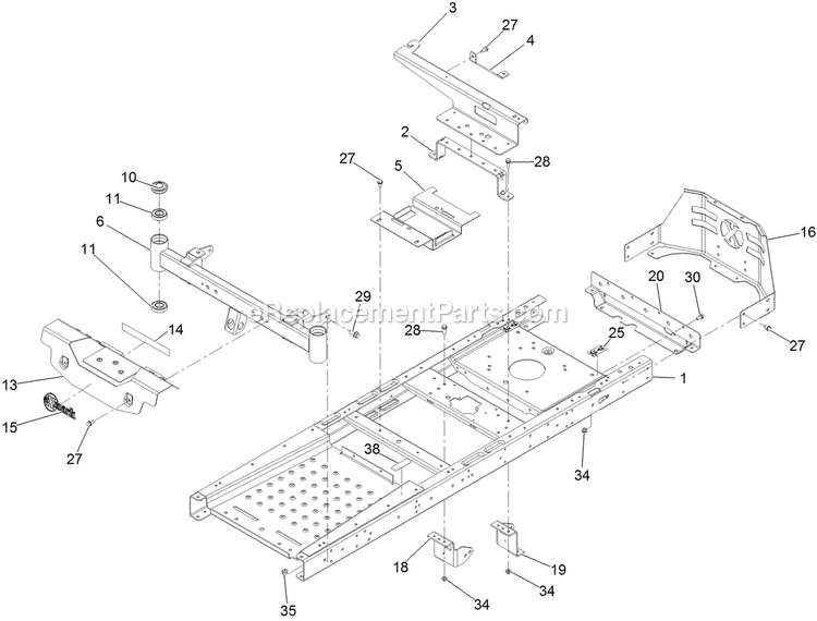 Main Frame Assembly Diagram and Parts List for QZE600CKA42200 (404314159-406294344)(2019) Exmark Lawn Mower