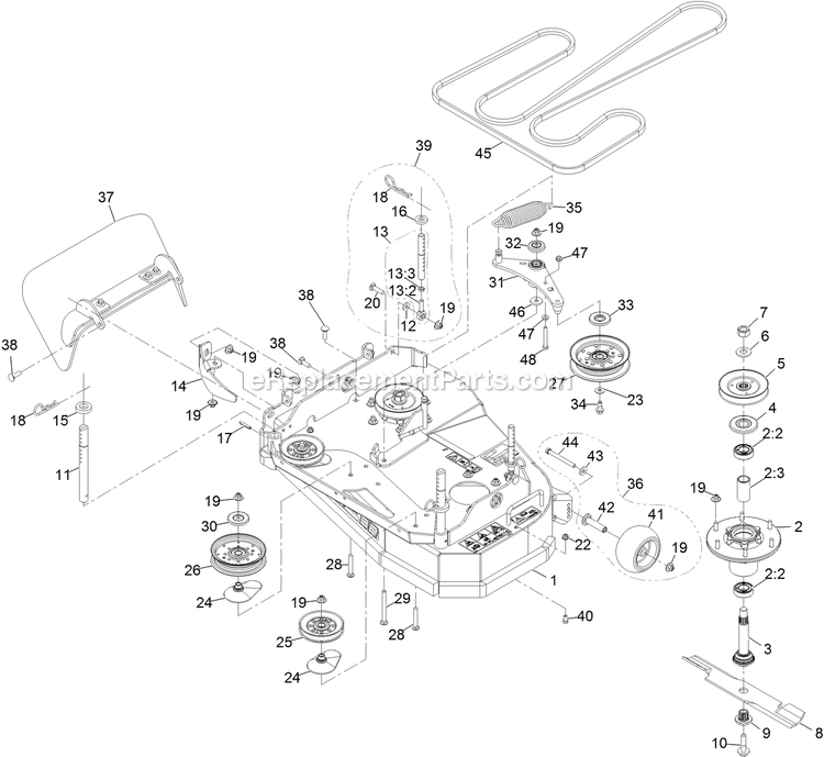 Deck Assembly Diagram and Parts List for STE600CKA32300 (404314159-406294344)(2019) Exmark Lawn Mower