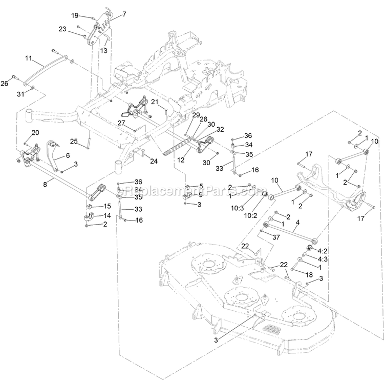 Deck Lift Assembly Diagram and Parts List for LZX921GKA726C1 (404314159-406294344)(2019) Exmark Lawn Mower