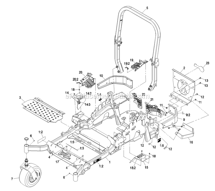 Mainframe Group Diagram and Parts List for LZZ23KA526 (790000-849999)(2009) Exmark Lawn Mower